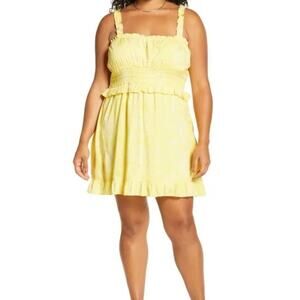 BP Nordstrom New Women's Sleeveless Smocked Waist Mini Dress Yellow Plus Size 1X